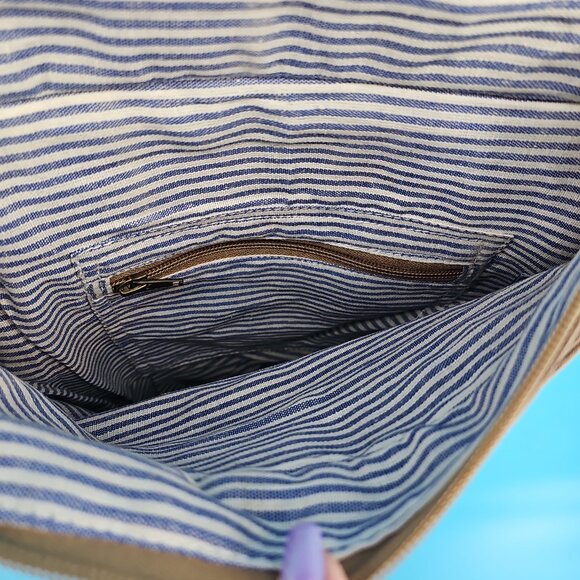 Chloe & Lex Cotton + Leather Crossbody Bag – Vintage Stamp Design - Picture 9 of 15